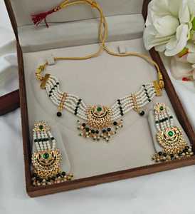 Nuevo conjunto de Gargantilla étnica Rajwadi Chand, joyería de latón hecha a mano - Product Image 3