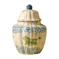Boîte à thé en céramique de style vintage MSH avec motif de cheval ailé et de nuage peint à la main, petit pot de rangement hermétique
