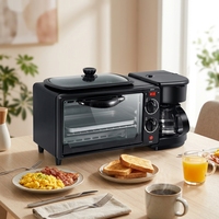 Station petit-déjeuner 3 en 1 tout-en-un : mini-four grille-pain, cafetière, poêle à œufs, machine à petit-déjeuner multifonctionnelle pour la maison