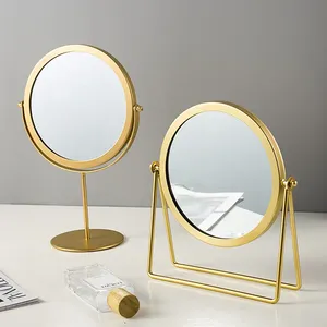 Nordique laiton or métal miroir de maquillage luxe rétro dressing miroir bureau chambre carré rond dortoir miroir de maquillage - Product Image 1