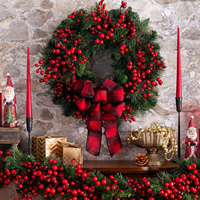 Décoration de vitrine de Noël, nœud rouge, boule de Noël, couronne de Noël