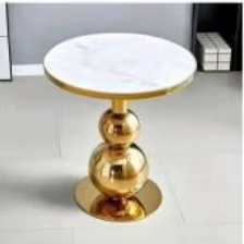 Tavolino <span class=keywords><strong>Rotondo</strong></span> Moderno di Lusso con Gambe in Acciaio Inox Dorato e Piano in Pietra Sinterizzata per Soggiorno - Product Image 2