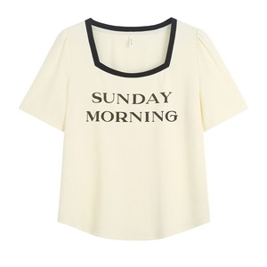 Camiseta Casual de Verano <span class=keywords><strong>para</strong></span> Mujer, Talla Grande, Cuello Redondo, Manga Corta, Holgada, Tejido Comprimido, Mezcla de Algodón, 'SUNDAY MORNING' - Product Image 4