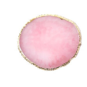 <span class=keywords><strong>Rose</strong></span> Bleu <span class=keywords><strong>Blanc</strong></span> Vert Gem Pierre Art Palette Cristal Agate Doré Bord Rond Crack Décorations Peint Marbre Résine Agate Dessous De Verre - Product Image 5