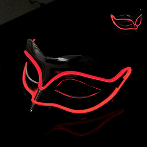 Vente flash : 10 couleurs de masques de fête en PVC, masques lumineux <span class=keywords><strong>à</strong></span> LED, masques de fantôme d'Halloween, demi-masque en fil lumineux pour décoration de mascarade - Product Image 2