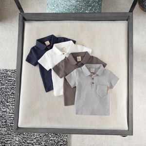 Camiseta Polo Casual de Manga Corta 100% Algodón para Niños, Cuello Redondo, Camiseta Básica para Bebé, Tejido Suave, Sólido, Transpirable, Antiencogimiento - Product Image 1