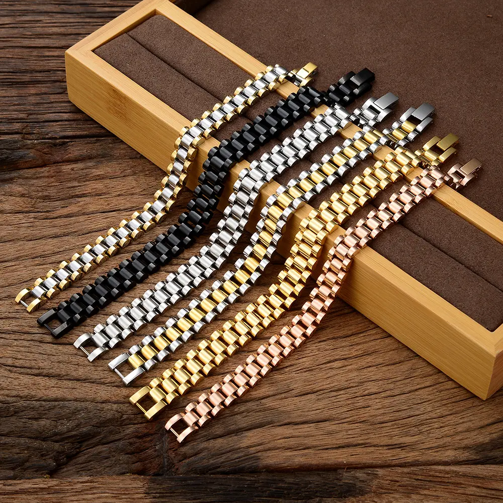 High Quality Stainless Steel Mens Jewelry Silver Black Gold Link Chain Bracelet Fashion Watch Band Bracelets for Men Women