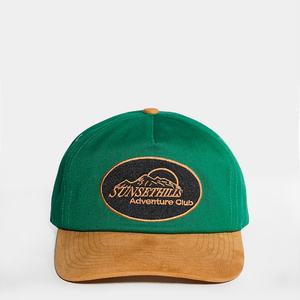 Casquettes personnalisées à logo brodé plat non structuré bicolore, casquettes snapback en daim à 5 panneaux - Product Image 3