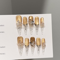 Ongles press-on de luxe faits main personnalisés, effet œil de chat doré, fleurs 3D, papillons, faux ongles réutilisables, nail art