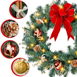 61cm装飾花輪アメリカ人人工クリスマスBowknot Wreathシミュレーションレッドフルーツ花輪壁掛け装飾 - Product Image 1