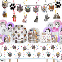 Set Perlengkapan Pesta Ulang Tahun Hewan Peliharaan Anjing Kucing Modern Berkualitas Tinggi, Piring Banner Naokins, Set Balon Dekorasi