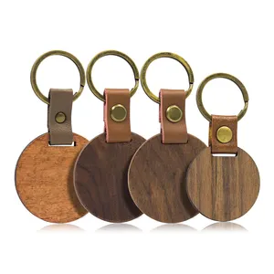 Wood Keychain Key Ring Custom Metal Sublimation Blank Custom Key Holder Bamboo Wooden Keychain For Engraving