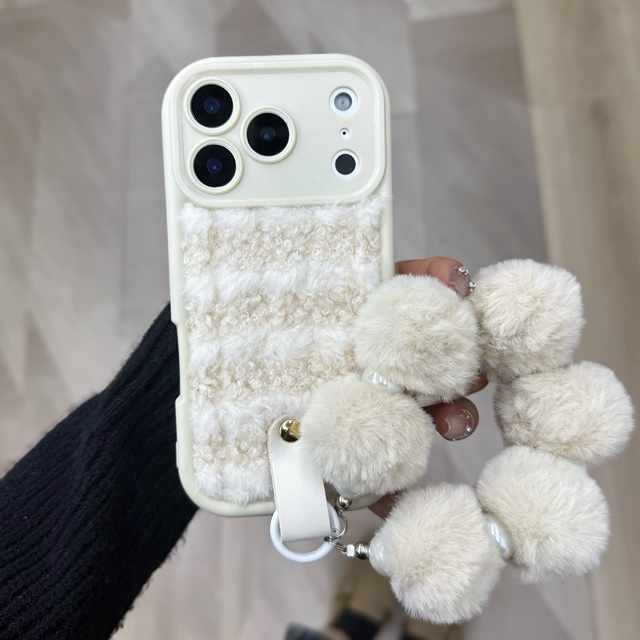 INS Style Winter Plush Phone Back Cover with Lanyard for iPhone 17 Soft Cute Mobile Phone Accessories for iPhone 11 12 13 14 15