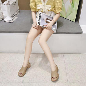 2024 estate nuovo primo strato pelle bovina europea e americana vento bocca sandali con zeppa tacco spesso scarpe da donna - Product Image 4