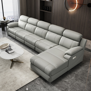 Set Divano Reclinabile Elettrico a L in Pelle Grigia, Divano Moderno Salvaspazio per <span class=keywords><strong>Soggiorno</strong></span>, Vendita all'Ingrosso Diretta dalla Fabbrica - Product Image 2