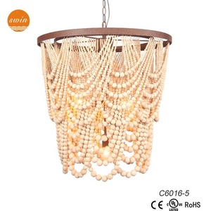 Nuova Lampada a Sospensione Classica con Perle di <span class=keywords><strong>Legno</strong></span>, <span class=keywords><strong>Lampadario</strong></span> <span class=keywords><strong>Rustico</strong></span> Vintage in Ferro Dia24\" Made in China - Product Image 4