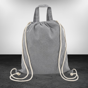 Recycled Cotton <b>Drawstring</b> Tote Bag 225 GSM Grey <b>Backpack</b> 38x41.5cm Custom Printed Logo Wholesale Promotional OEM Supply - Product Image 1