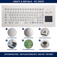 Clavier tactile industriel en acier inoxydable étanche IP65 personnalisé PC-702TP, 90 touches, USB PS/2 pour ligne de production