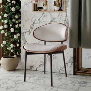 Chaise de salle à manger de luxe italienne, chaise de bureau design minimaliste, chaise de café en bois massif, pour zone de négociation, avec plateau incurvé, style ancien - Product Image 4