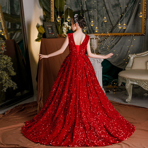 European New Design Girls' Wedding Dresses <b>Sequin</b> Flower Girl <b>Red</b> Tail Dress - Product Image 2