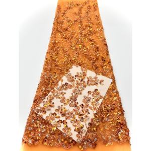 Tissu en dentelle française nigériane en maille pour femmes, broderie de luxe, perles, paillettes pour robes de soirée, tenues de mariée, dentelle africaine - Product Image 1