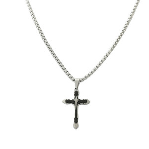Stainless Steel <b>Cross</b> Pendant Necklace With Black Inlay For Men Punk Retro Style 3.0*60cm <b>Chain</b> - Product Image 2