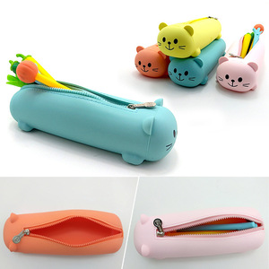 Étui à crayons en silicone Longcheng Cartoon, forme de chat, grande capacité, sac de rangement portable pour étudiants - Product Image 3