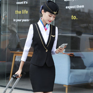 ホテルビューティーサロン高速鉄道アテンダント作業制服女性のための新しい秋のプロのスーツファッショナブルなベストとスカート - Product Image 6
