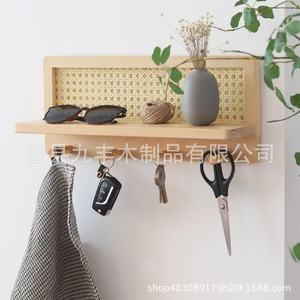 Solid Wood Wall Mounted Key Storage Rack With <b>Shelf</b> And <b>Hooks</b> For Home Living Room Organization - Product Image 3