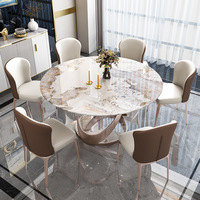 Moderner faltbarer Esstisch und Stuhl Set Rock platte Italienischer Stil erweiterbarer Esstisch Home Villa runder Tisch mit Plattenspieler