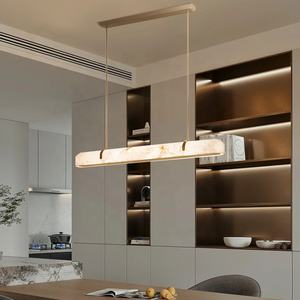 Lustre en albâtre en forme de <span class=keywords><strong>colonne</strong></span>, lampe moderne nordique en laiton minimaliste, luminaire suspendu en marbre pour salon - Hauteur réglable - Product Image 3