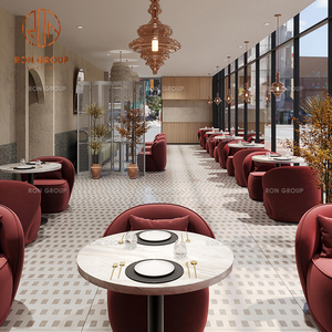 Meubles de café, de restaurant et de bar, sièges en tissu <span class=keywords><strong>rouge</strong></span> et vert avec tables rondes blanches, ensemble de chaises pour restaurant - Product Image 4