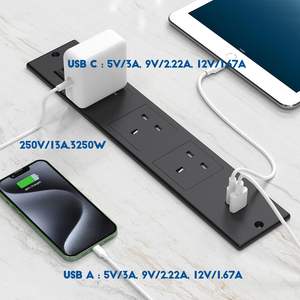 Regleta de Enchufes Industrial Empotrable de 13A para Escritorio de Oficina, Toma de Corriente Integrada para <span class=keywords><strong>Muebles</strong></span> con Interruptor - Product Image 4