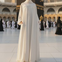 Abaya élégante en crêpe d'été avec poches sécurisées, robe longue décontractée à manches longues et coupe ample pour femmes musulmanes, idéale pour l'Omra (vente en gros)