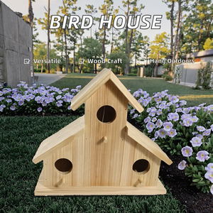 Nichoir multifonctionnel en bois massif poli pour cour extérieure, artisanat en bois suspendu pour observation des oiseaux, objet d'art et de collection - Product Image 3