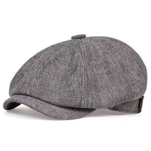 <b>Mens</b> 8 Panel Wool Blend Newsboy <b>Flat</b> Herringbone Tweed Hat Classic Vintage Cotton Ivy Cabbie Gatsby Driving Hats Beret <b>Cap</b> - Product Image 3