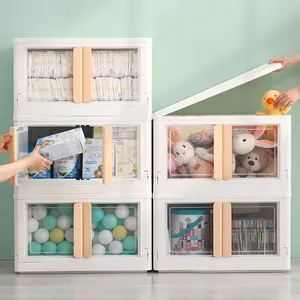 Boîte de rangement pliable à Double porte, conteneurs transparents, pour jouets et vêtements, à roulettes