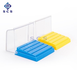 Custodia in plastica di colore giallo blu per trapani per disinfezione dentale in carburo porta frese - Product Image 2