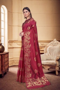 Latest Design Gajri Silk <b>Saree</b> With <b>Golden</b> Border And Embroidery Design <b>Saree</b> with Blouse Material For Wedding Wear - Product Image 3