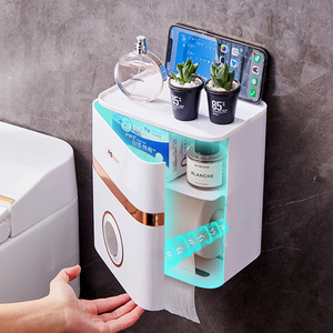 Wall Mounted Toilet Paper <b>Holder</b> Pearl White Rectangular No Drill Required Tissue Box With Storage For Bathroom - Product Image 3