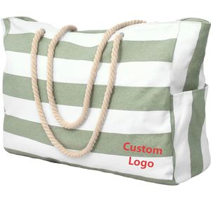 Bolsa de Playa a Rayas para Mujer, Ecológica, con Logotipo Personalizado, Resistente a la Arena, con Cierre, Impermeable, para Natación - Product Image 1