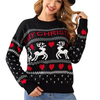Pull en tricot brodé design d'hiver Filles Femme Animal de Noël Jumper O-Neck Knitted Xmas Sweaters For Adult
