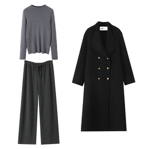 ชุดเสื้อถักนิตติ้งสำหรับผู้หญิงไซส์ใหญ่ Runqi สีเทากาแล็กซี่ เสื้อสีเทาชาร์โคล กางเกงขายาวสีพื้น เสื้อสเวตเตอร์แขนยาวพร้อมป้ายยี่ห้อ สำหรับฤดูใบไม้ร่วง - Product Image 1