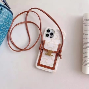 Étui de téléphone en cuir de luxe populaire pour 15 Pro, accessoire mobile avec porte-cartes et longue sangle - Product Image 6