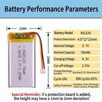 Batterie Lipo plate ultra petite 3,7 V, cellule rechargeable au lithium-ion OEM ODM 401220 70 mAh pour lunettes VR