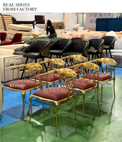 Chaises de salle à manger en velours rouge italien moderne, 8 chaises, meubles de luxe, chaise de salon, chaise de salle à manger en cuivre et laiton