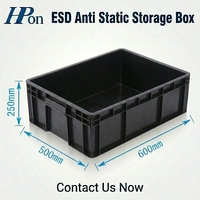 Conteneur de manutention ESD en plastique antistatique PP, carton noir, boîte de rangement SMT ESD pour PCB avec clips de verrouillage à fente, remplacement pour boîte CMS ESD