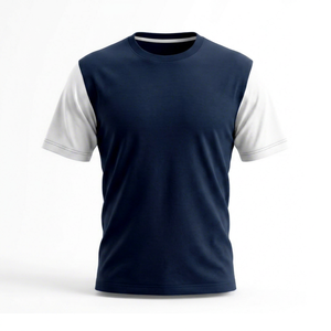T-shirt à manches courtes pour homme, col rond, bleu marine et blanc, coupe décontractée, style color block - Product Image 1