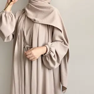 最新批发定制开斋月高品质伊斯兰爵士绉纱阿巴雅内装女性穆斯林连衣裙2件套