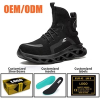 Chaussures de sécurité respirantes à tige haute OEM, confortables, avec embout en acier, anti-perforation, antidérapantes, semelle EVA flexible, légères pour hommes